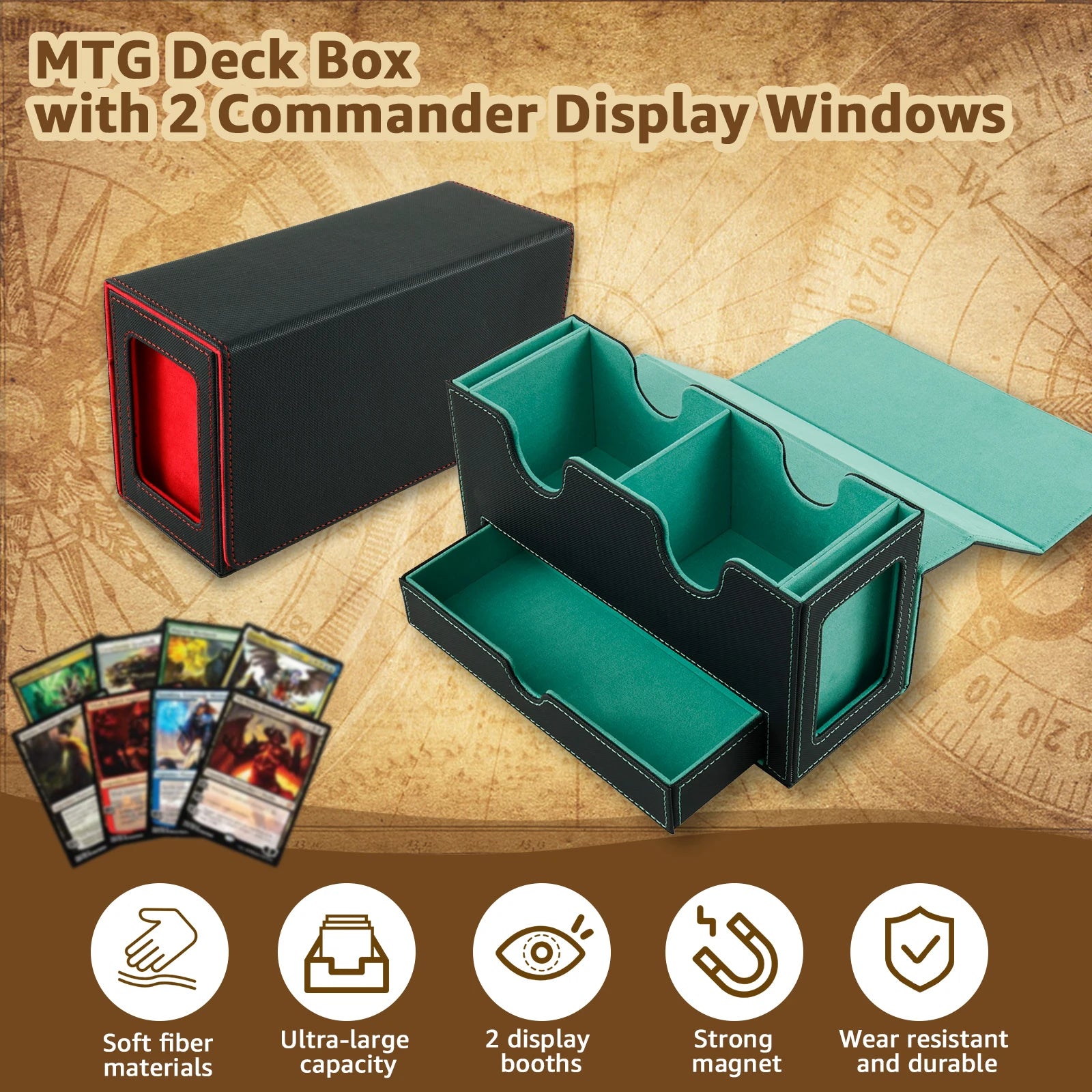 Card Deck Storage Box Large Capacity TCG MTG Durable Baseball Card Board Games Holder Magic Commander Deck Box with Dice Tray