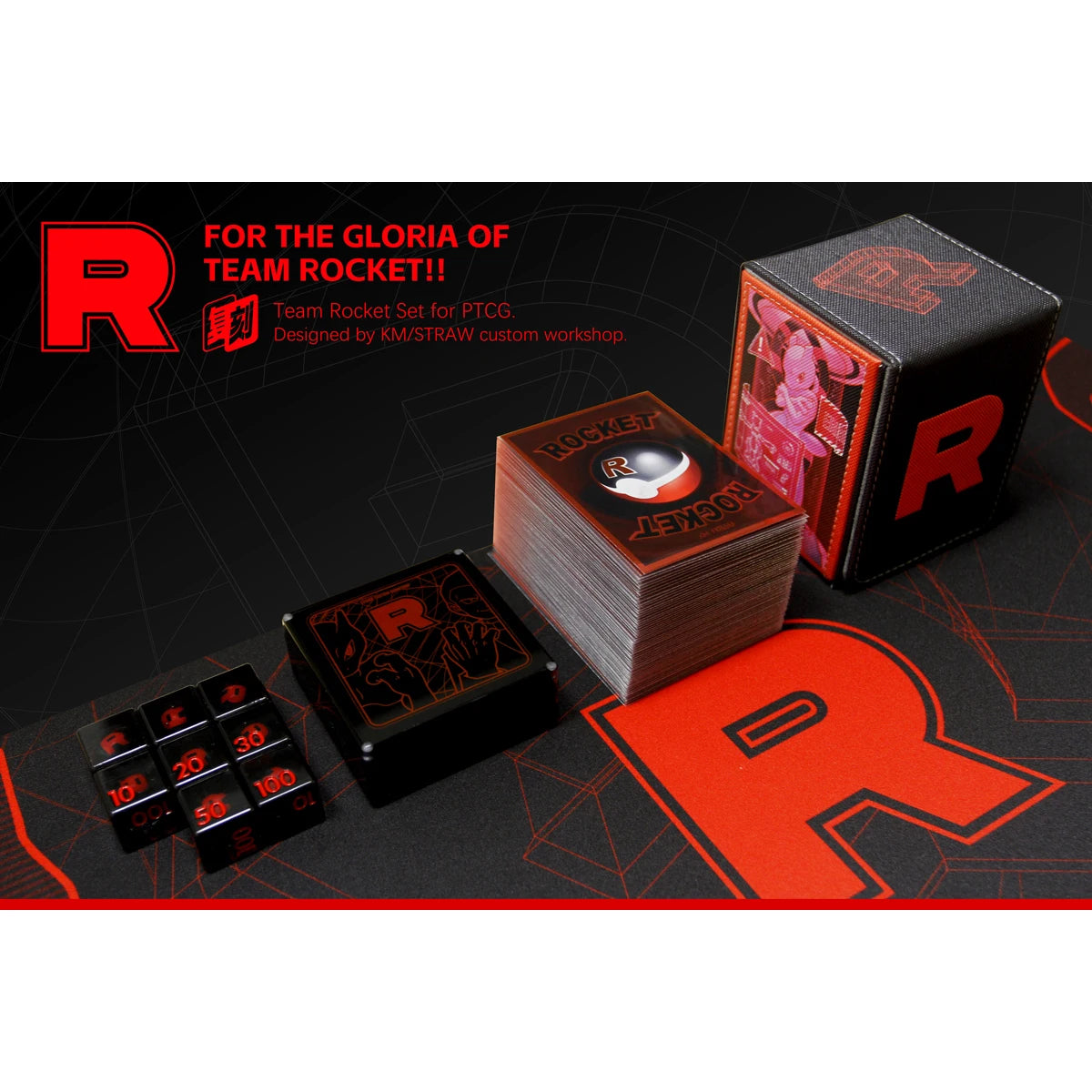 580X300X2Mm Diy Ptcg Giovanni Mewtwo Single Player Card Battle Mat Rocket Team Board Game Card Battle Table Mat Anime Card Gift