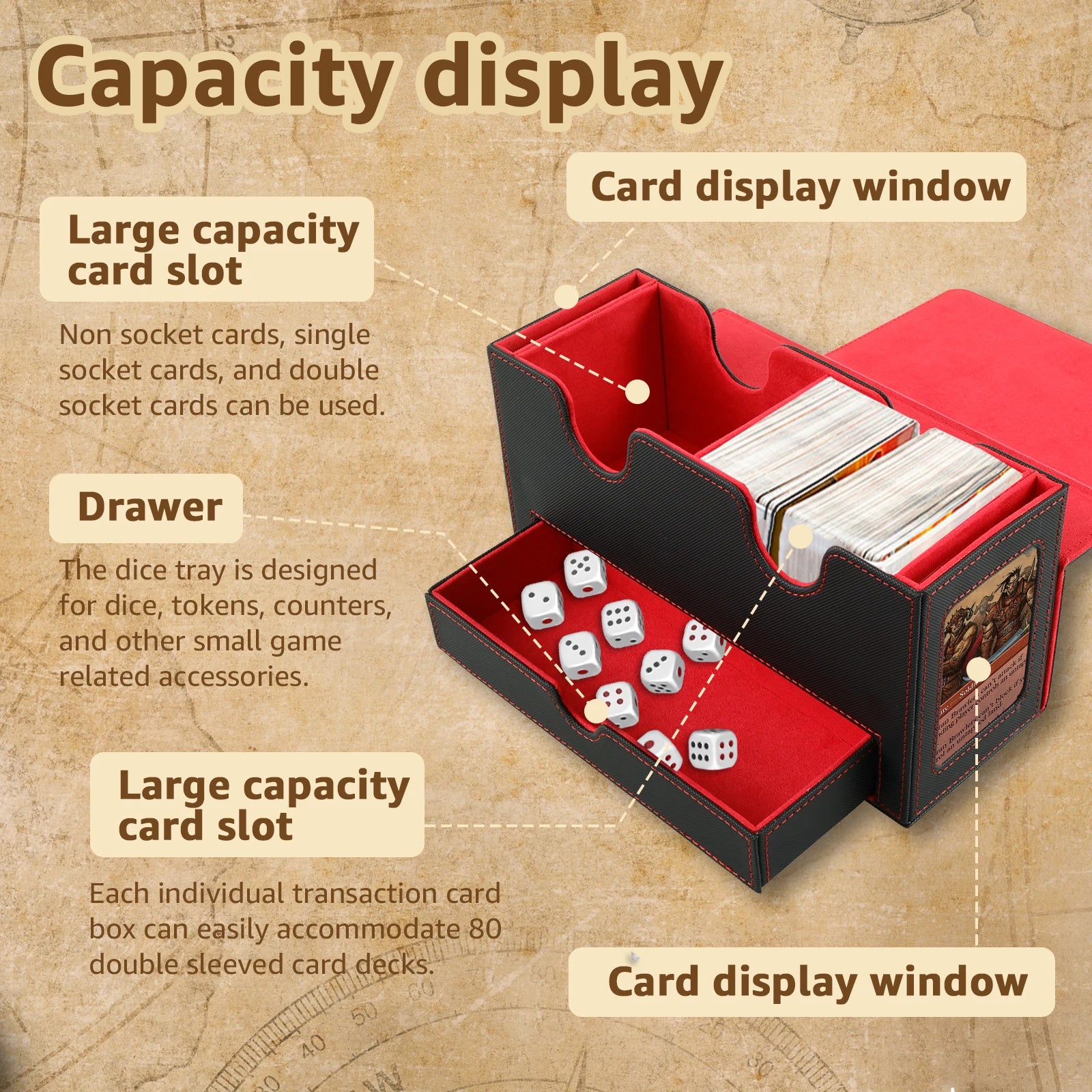 Card Deck Storage Box Large Capacity TCG MTG Durable Baseball Card Board Games Holder Magic Commander Deck Box with Dice Tray