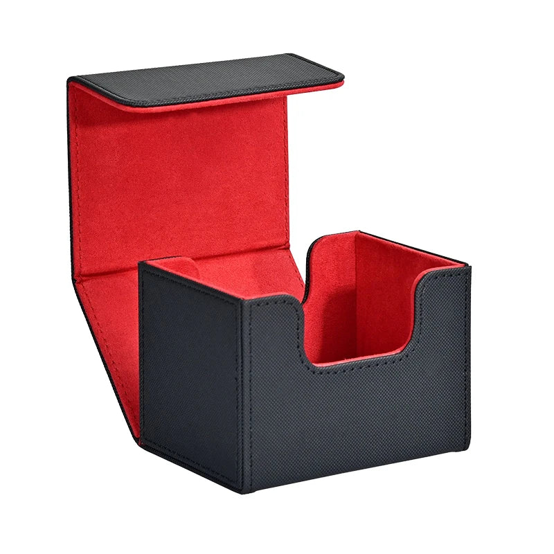 Card Deck Box , Card Storage Box Fits 100 single  Sleeved Cards, PU Leather Strong Magnet Card Deck Case for TCG Cards