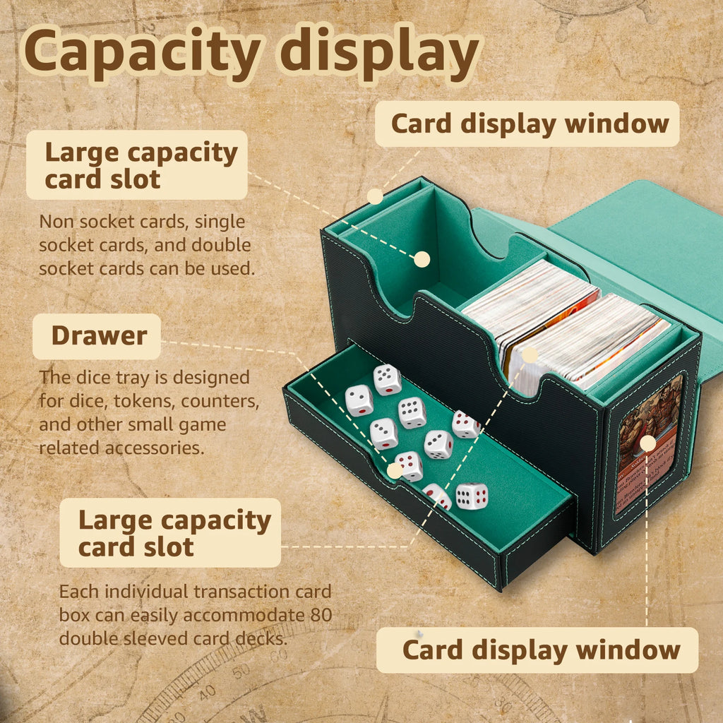 Card Deck Storage Box Large Capacity TCG MTG Durable Baseball Card Board Games Holder Magic Commander Deck Box with Dice Tray