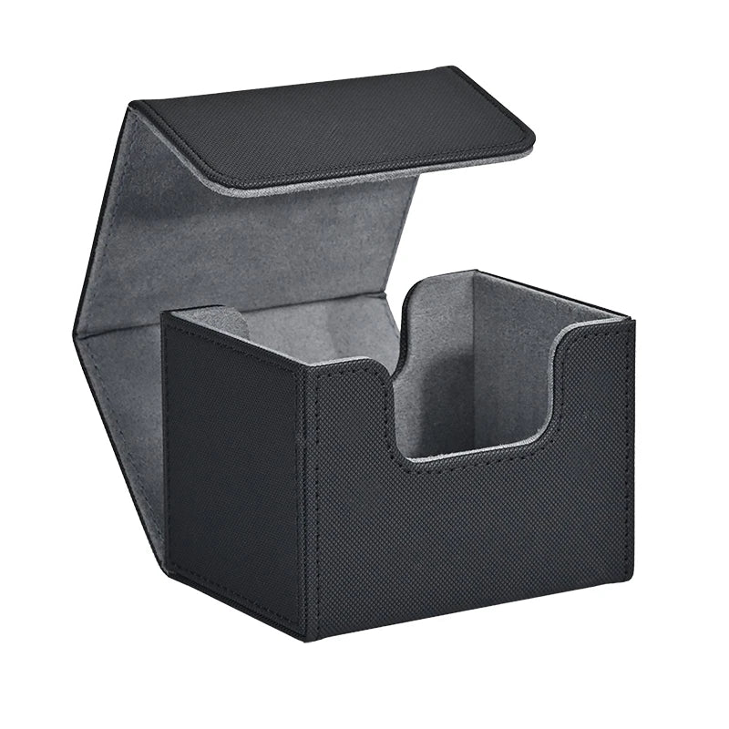 Card Deck Box , Card Storage Box Fits 100 single  Sleeved Cards, PU Leather Strong Magnet Card Deck Case for TCG Cards