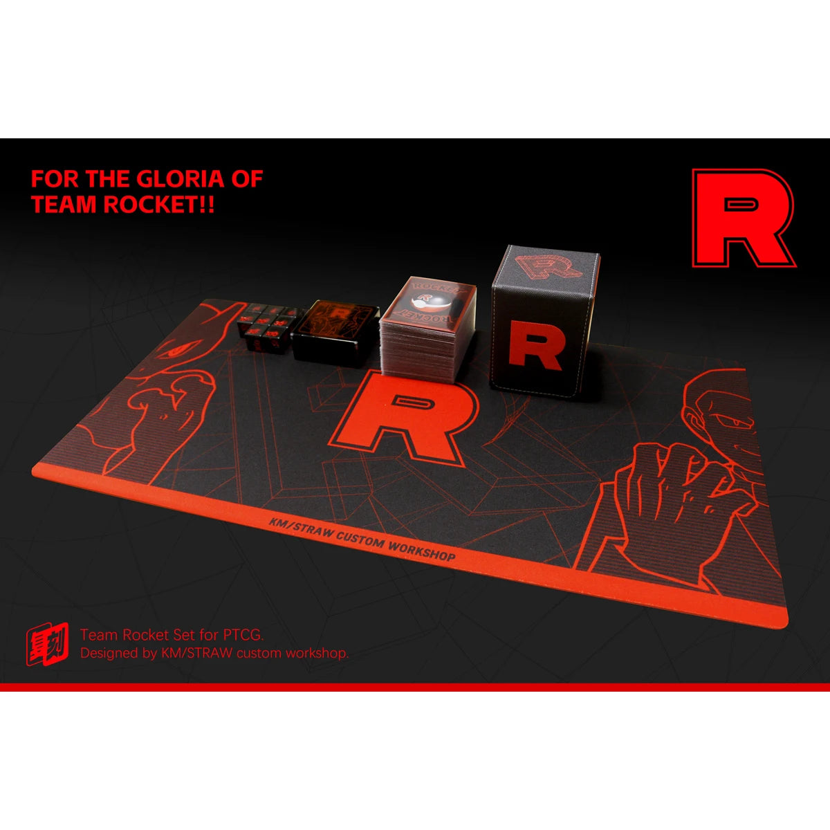 580X300X2Mm Diy Ptcg Giovanni Mewtwo Single Player Card Battle Mat Rocket Team Board Game Card Battle Table Mat Anime Card Gift