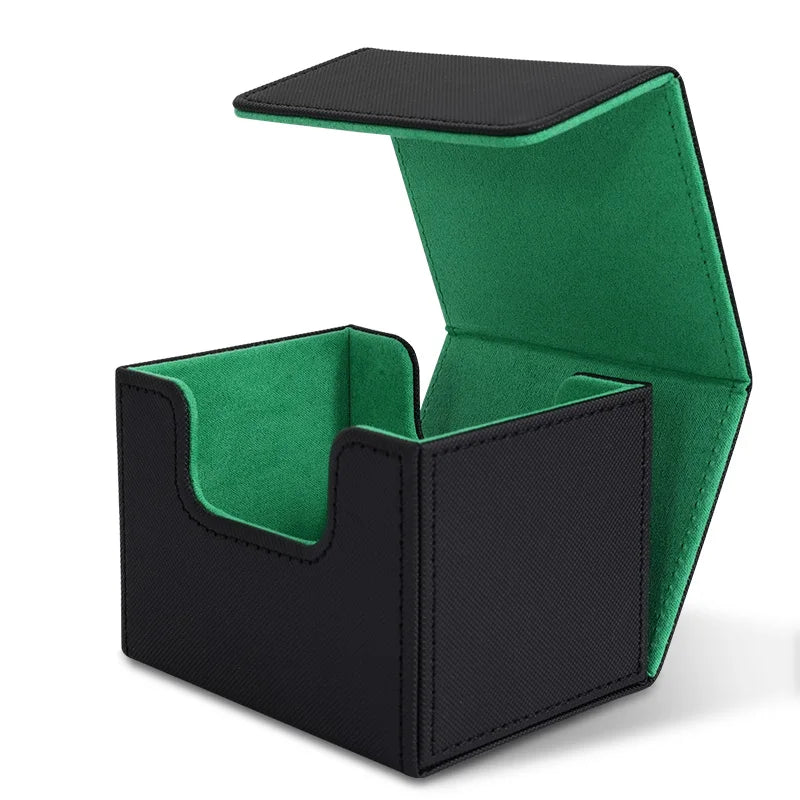 Card Deck Box , Card Storage Box Fits 100 single  Sleeved Cards, PU Leather Strong Magnet Card Deck Case for TCG Cards