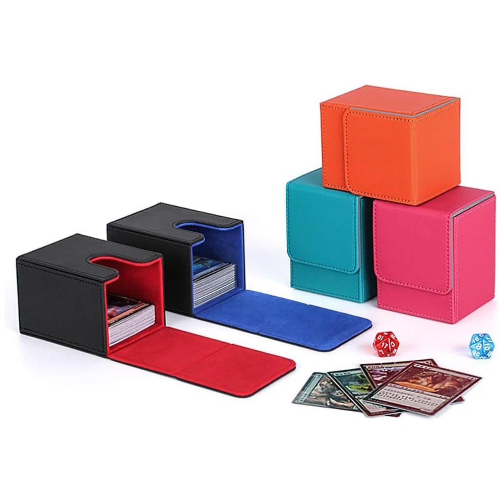 Card Deck Box holds 100+ single Sleeved Cards waterproof PU Leather card box storage can hold 100+double-layer protection cards