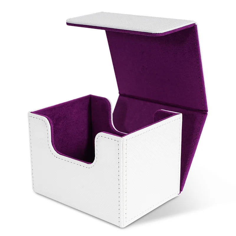 Card Deck Box , Card Storage Box Fits 100 single  Sleeved Cards, PU Leather Strong Magnet Card Deck Case for TCG Cards